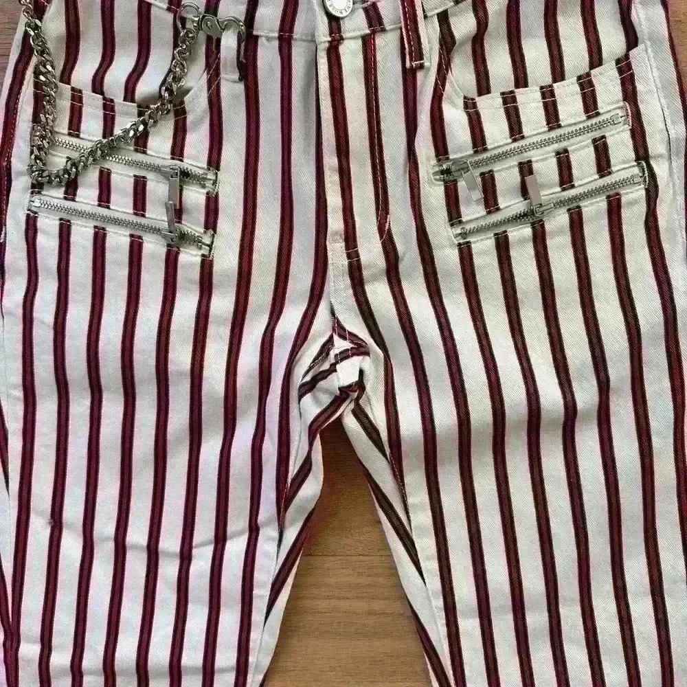 NWT We Wore What Rocker Low Rise Stripe Jeans Chains Zippers Size 24 - Picture 2 of 9